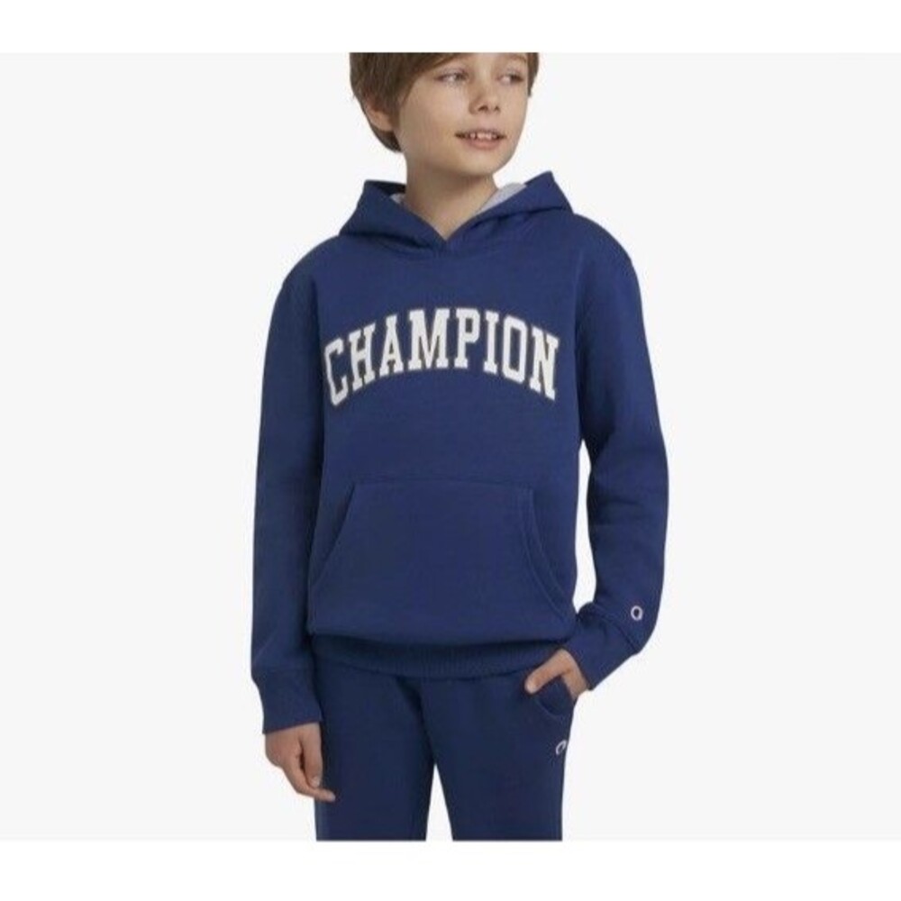 Champion Boys Size M 8 Blue Logo Sweatshirt Fleece Pullover Hoodie MSRP $34